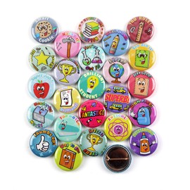 K-12 Cool for School Pinback Buttons – Education and Scholastic Motivational Student Achievement Reward – Perfect Round Pin Badge for Backpacks, Jackets, Lanyards & Events – 1 Inch