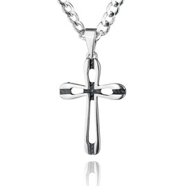 Sterll Men's Solid 925 Silver Necklace with Silver Cross Pendant With Gift Box Great Gift for Husband or Boyfriend, 925 Sterling Silver
