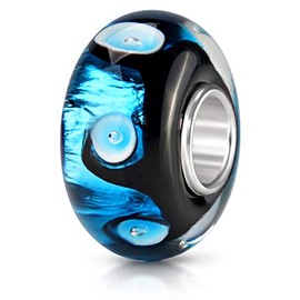 Materia with Glitter Foil 925 silver Murano Beads Blue Color Glass Pendant Bead # 1483