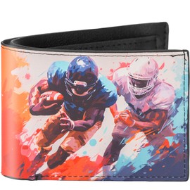 Teen Boys Wallet, Cool Football Kids Wallet for Boys Ages 5-7 8-10 9-12 12-14, Funny Leather Bifold Rfid Blocking Wallets With Coin Pocket Id Window for Men Boy Birthday Christmas Gifts