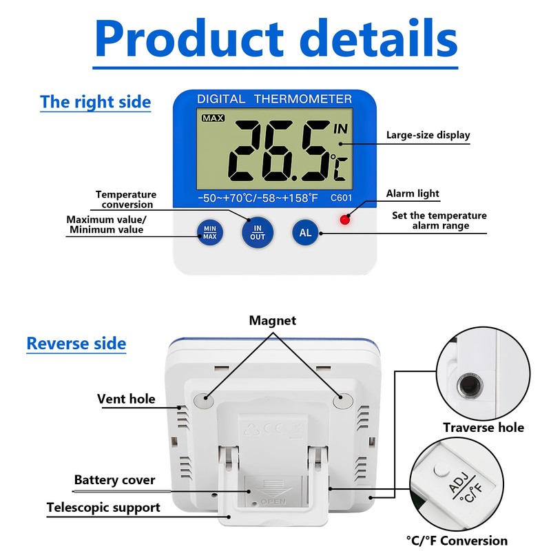 Digital Freezer/Fridge Thermometer with Magnetic Mount and Stander Digital Thermometer