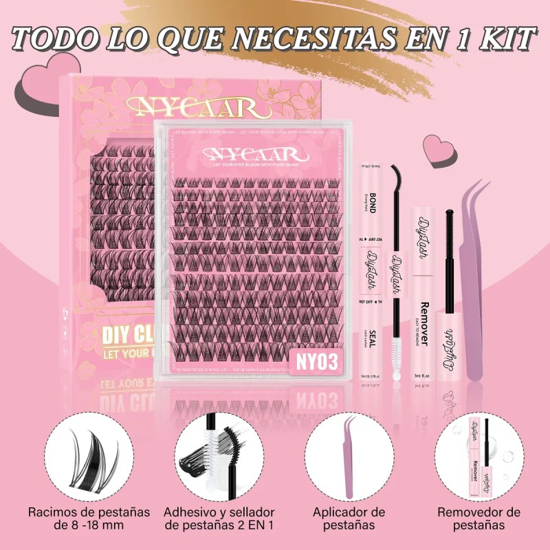 Kit Pestañas Naturales Volumen Nycaar Con Pegamento Diy