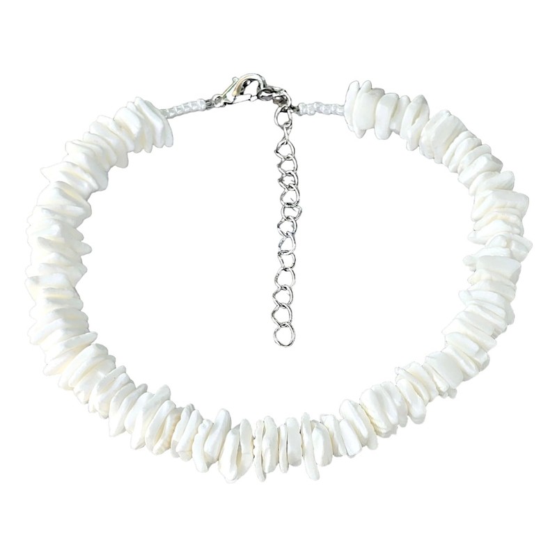 BlueRica Puka Chip Shell Anklet (Solid Color) 10" (White)