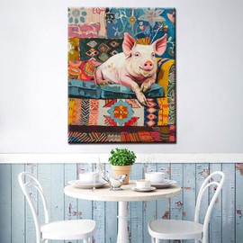 Funny Pig Sitting on Sofa Paint by Number Cute Pig Animal Painting DIY Painting on Canvas with Brushes Acrylic Paints Paint by Numbers for Adults and Kids Beginner DIY Kit 16x20 Inch（without Frame）