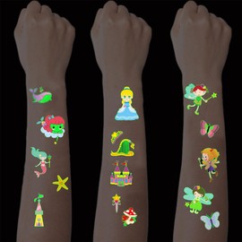 SanKristo 15 Blätter Leuchtende Temporäre Tattoos für Kinder Wasserdicht Meerjungfrauen Fee Prinzessinnen Tattoo Aufkleber Set Mädchen Jungen Glow In The Dark Geburtstag Geschenk für Kinder Party