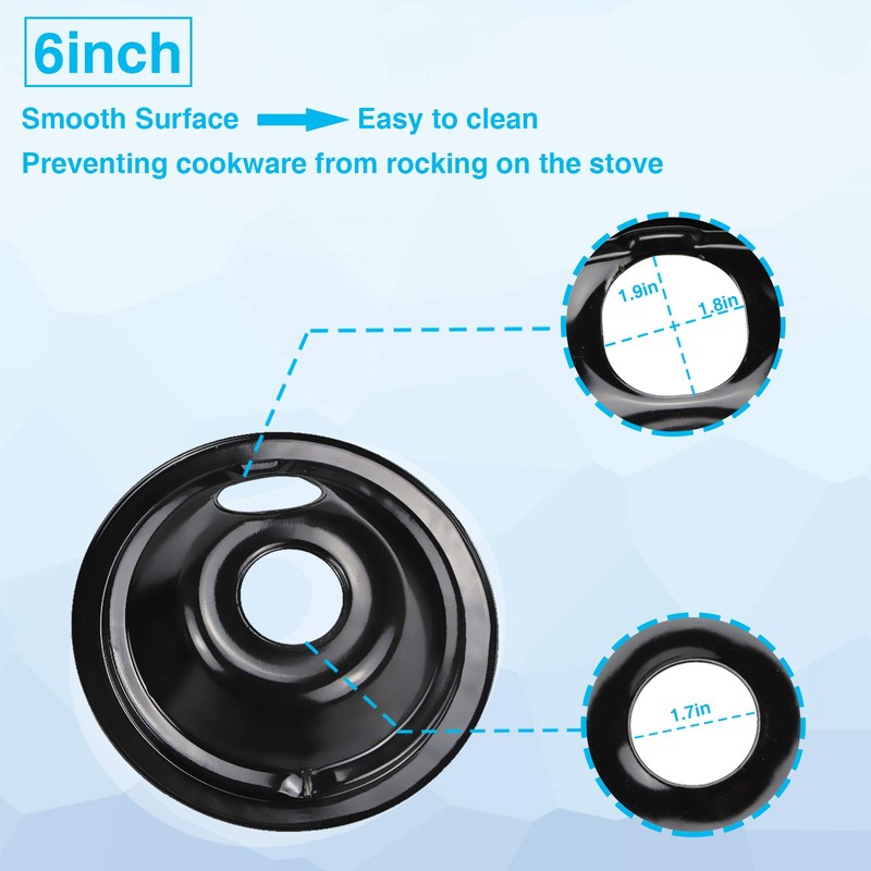 Black Porcelain Burner Drip Pans (1) 8” WB31M19 (3) 6”