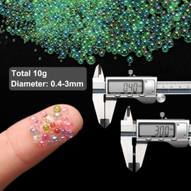 CoCud Iridescent Glass Tiny Bubble Beads, 0.4-3mm 10g No Hole Micro Mini Round Peacock Green Water Droplets Beads - Applications: for Resin Filler, Nail Art, Dollhouse Bath Tub