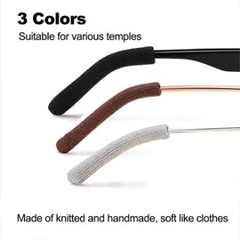 Fusanwin Eyeglasses Ear Cushion, Upgrade Soft Knitting Cotton Fabric Glasses Ear Cushions Holder Grips, Anti-Slip Sleeve Retainer Eyeglasses Temple Tips, for Sunglasses Glasses Eyewear 3pairs Brown