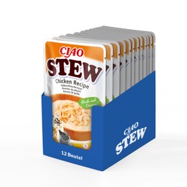 INABA INABA Ciao Stew Katzenfutter Nass 86% Feuchtigkeit und Vitamin E, Premium Katzensuppe mit Huhn 40 g (12er Pack), 100% nat??rliches Fleisch, Getreidefrei, Zuckerfrei