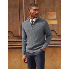 PJ PAUL JONES Sweaters for Men Quarter Zip Pullover Fall Lightweight Knit Textured 1/4 Zipper Pullover Sweater Work Office Gray M
