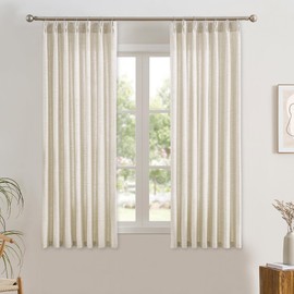 RAIN CITY Natural Pinch Pleated Curtains 63 Inches Long 2 Panels Set, Textured Natural Linen Blend Slub Yarn Sheer Window Drape for Small Windows Bedroom 42 by 63 Inch