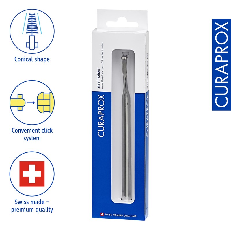 Curaprox UHS 477 Interdental Brush Holder - Silver Steel Handle