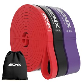 Bionix Pull Up Resistance Bands - 4.5mm Thick, Durable, Eco-Friendly Stretch Bands for Exercise, Workout, Gym, Yoga, Pilates- Different Levels Long Loop Training Band Set for Men and Women Pack of 3