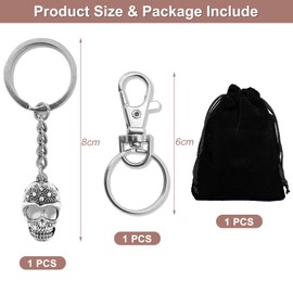 Skull Keychain Gift for Men and Women - 1 Piece Skull Shaped Metal Key Ring Retro Creative Keychain Cool Gothic DIY Keychain Birthday Gift, Silvery