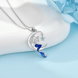 JERWLI Mermaid Necklace 925 Sterling Silver Little Mermaid Jewelry for Girls Moon Jewelry Gifts for Women