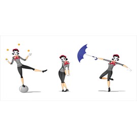 Lunarable Makeup Pencil Pen Holder, Pantomime Girl Performing Mimics with Umbrella and Balls Musical Comedy Face Print, Printed Ceramic Pencil Pen Holder for Desk Office Accessory, Multicolor