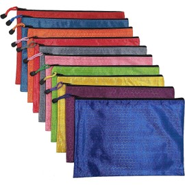 10 Pcs Waterproof Zipper File Bags-A4 Size Oxford Office Filing Documents Storage Folder, Cosmetics Offices Supplies Travel Accessories Pouch
