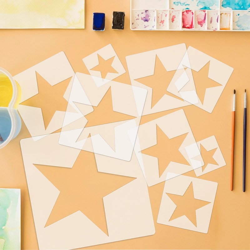 Large Star Stencil Set, 8 PCS Reusable Plastic Templates in