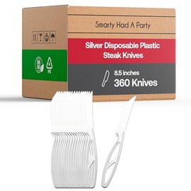 Kaya Collection Plastic Knives, Steak Knives, 360 Pcs Heavy Duty Steak Knife Sets, Sturdy Silverware, Disposable Knives (Silver)