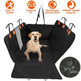 Waterproof Dog Car Back Seat Cover 600D Oxford Cloth Pet Protector with Zipper Mesh Window Storage Bags and Slide FlapsColor: Black Color