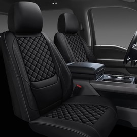 WENNFOUR Full Coverage Black Leather Car Seat Covers Full Set