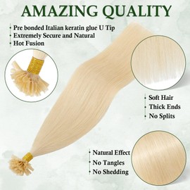 TESS Blonde Extensions Real Hair Bondings 45 cm Bonding Extensions Real Hair #613 Light Blonde 100% Remy Real Hair 100 Strands 1 g/s Keratin Extensions Real Hair