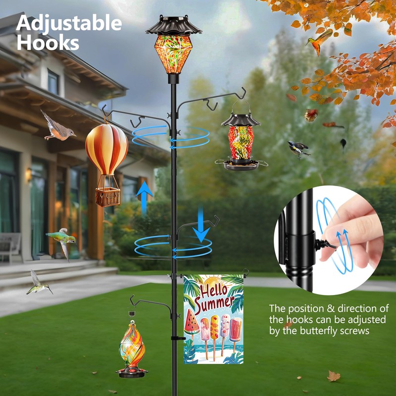 LUJII 6.8FT Solar Shepherds Hooks for Outdoors, Decorative RGB Lights,