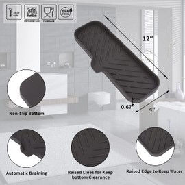 MicoYang Silicone Bathroom Soap Dishes with Drain Spout-Bathroom and Kitchen Sink Organizer,Sponge Holder,Dish Soap Tray,Perfect for Dispenser,Scrubber,Bottle,Cup on Sink or Counter-Coffee 12"×4"