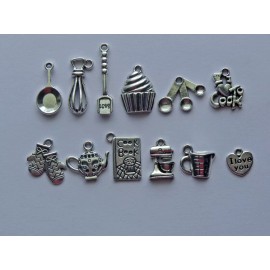 Handmade 12 CULINARY COOK CHEF BAKE TIBET ANTIQUE SILVER CHARM PENDANT SET COLLECTION