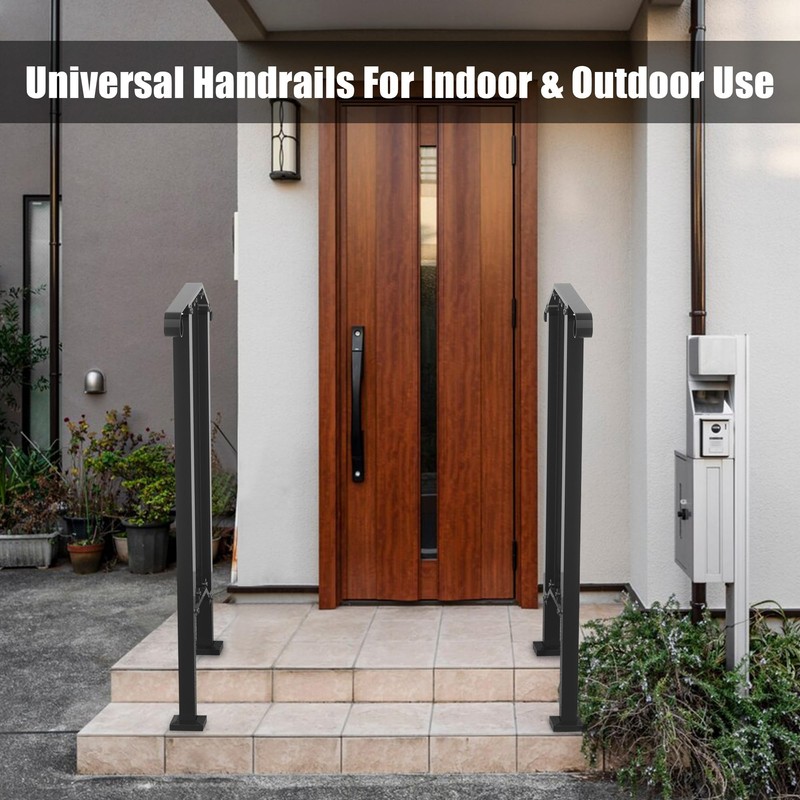 Outdoor Stair Handrails, 2 Steps Black Wrought Iron Railing Kits