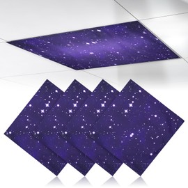 4Pcs Fluorescent Light Covers for Ceiling Lights, Led Light Cover Ceiling Light Cover for Lights Classroom, Magnetic Light Covers for Office Home Drop Tiles 4 X 2 Feet Father's Day Gifts(Starry Sky)