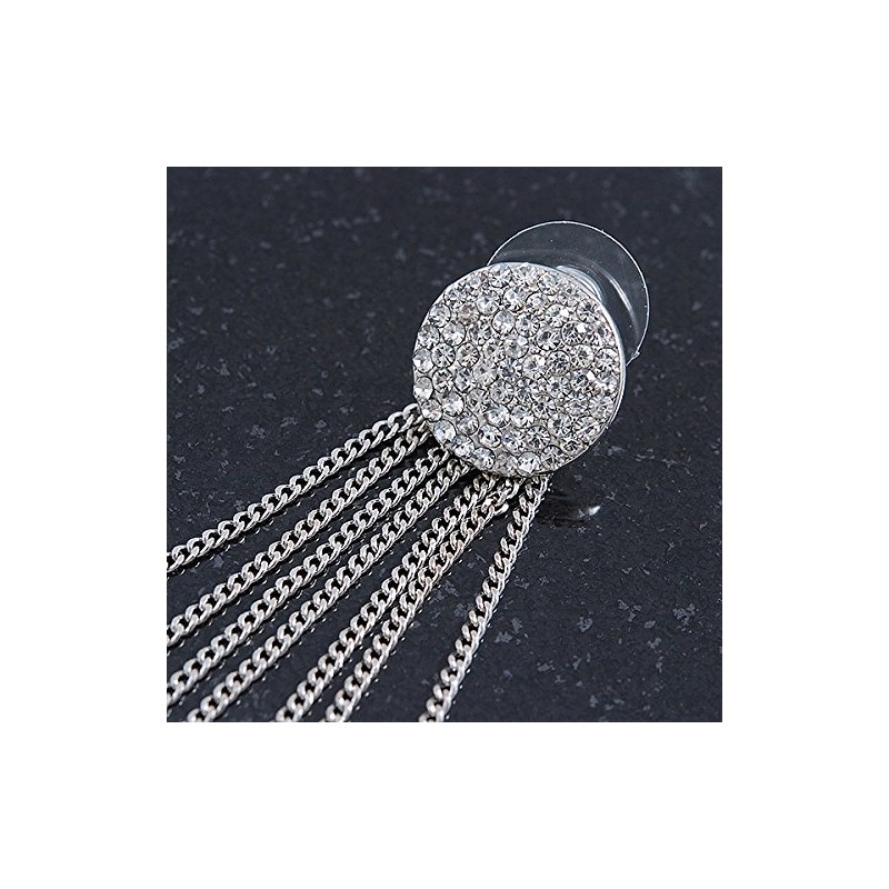 Silver Tone Clear Crystal Pave Set Button with Multi Chain