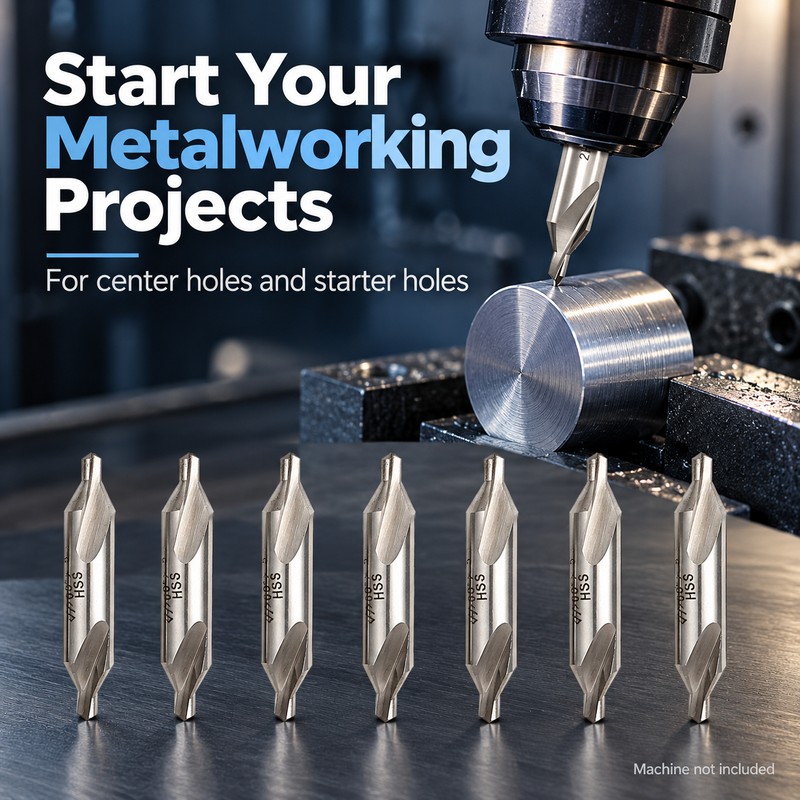 7-Piece M2 HSS Center Drill Bit Set for Metalworking –