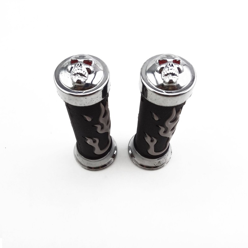 TESWNE Flame Gel Style 7/8" Handlebars Grips Chrome Skull Handle