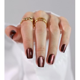 Brown Cat Eye Press On Nails- GJZEZ Soft Gel Square Gorgeous Luxe Cateye Magnetic Nails Press Ons Thick Opaque False Nails, Supremely Fit & Reflective Effect Glamorous Glue On Nails, Deep Coffee