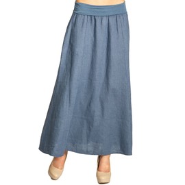 Caspar RO019 Women's Long Maxi Summer Linen Skirt, jeans blue