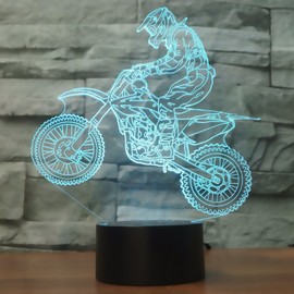 3D Optical Illusion Lampe LED Nachtlichter Motocross Modell, Cooja Touch Tischlampe Haus Dekoration 7 Farben Einzigartige Lichteffekte 1.5m USB Kabel zum Kinder