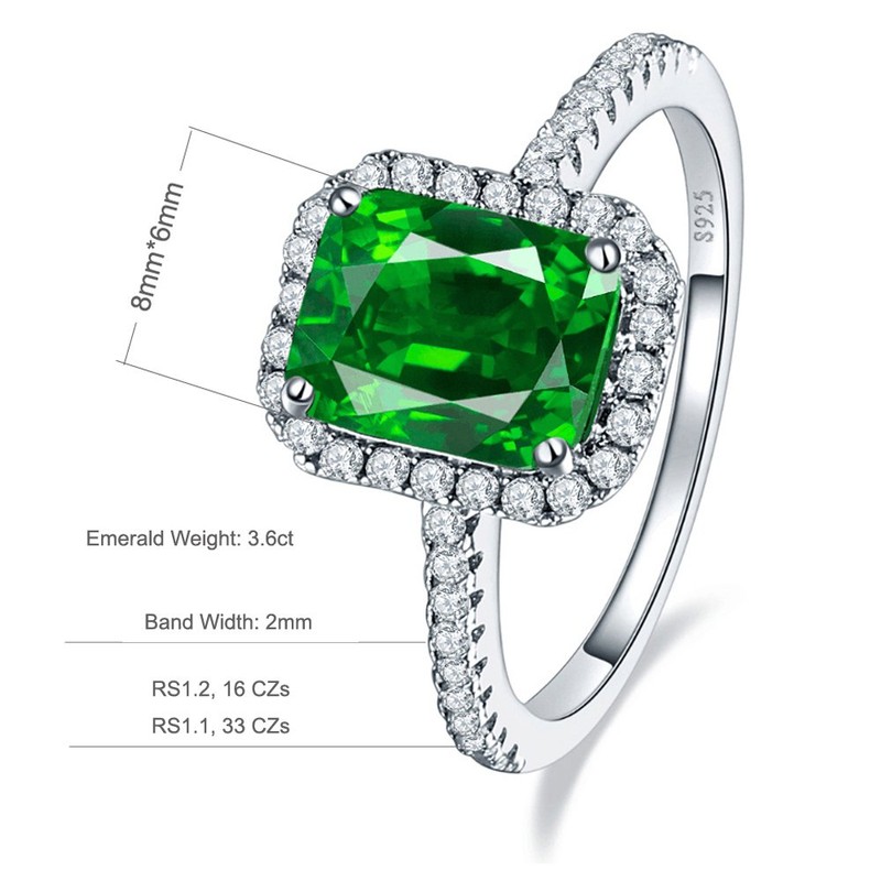 Bonlavie Women's 3.6ct Emerald Cut 8x6mm Green Emerald Solid 925