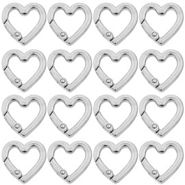 SUNNYCLUE 1 Box 32pcs Heart Spring O Rings Small Spring o Rings Silver Heart Shaped Trigger Spring Fastener Pursue Buckle Rings Carabiner Bulk For Keychain Lanyard Bags Diy Crafts Supplies Strap Craft