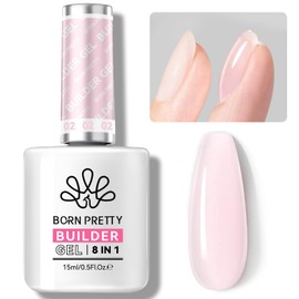 BORN PRETTY Builder Gel for Nails, 8-in-1 Extension Gel Strengthener Gel Hard Builder Nail Gel Base Top Gel, Sheer Pink Gel Builder Rhinestone Nail Glue Gel in A Bottle Nails 15ML
