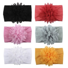 LERTREE 6 PACK Baby Girl's Headbands with Chiffon FLowers Soft Headwraps Caps Infant Head Bands