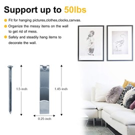 Picture Hangers (50 Pcs-50lbs), Fuzan Heavy Duty Picture Hooks with Nails Professional Picture Hanging Kit on Wooden/Drywall for Canvas, Office Pictures, Clock, House Decoration