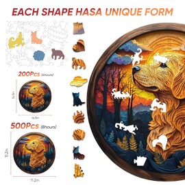 Wooden Puzzle for Adults - 3D Golden Retriever Wooden Jigsaw Puzzles 500 Piece, Unique Shaped Animal Challenging Puzzles, Exquisite Packaging, Best Gift for Family Friends 16.5x16.5 in