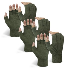 Evridwear Mens Thermal Winter Gloves Fingerless Touch Screen Glove Driving Running Cycling Texting with Elastic Cuff for Cold Weather (Half Finger, 3 Pairs Army Green)