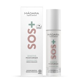 MÁDARA Organic Skincare, SOS+ Sensitive Moisturiser, 50 ml, Light Daily Moisturiser for Sensitive, Redness-Prone Skin, Dermatologically Proven to Soothe Redness