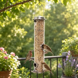 Large Capacity Transparent Bird Feeder with Stainless Steel Frame – Waterproof Automatic Bird Food Dispenser for Outdoor & Pet Birds