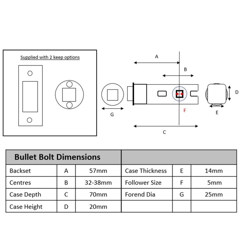 HANDLEZONE® 76mm Bullet Bolt, Round Designer Mortice Deadbolt, Catch for