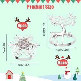 SANZHENG 12 Pcs Christmas Napkin Rings, Electroplated Metal Napkin Rings Christmas Table Decorations Napkin Holder Set for Dinner Wedding Party Supplies