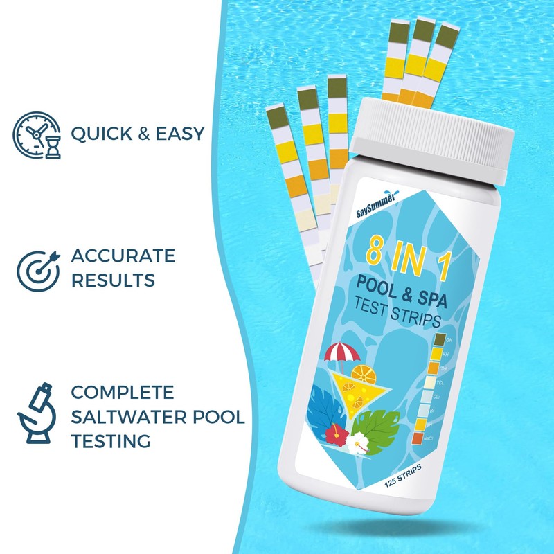 SaySummer Salt-Water Pool Test Strips Kit: 125 Counts 8-in-1 Salt