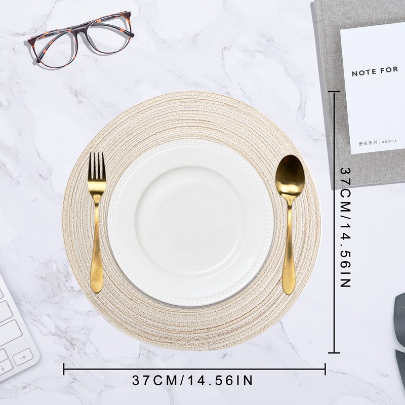 Round Braided Place Mat Set of 6 Cotton Placemats Washable